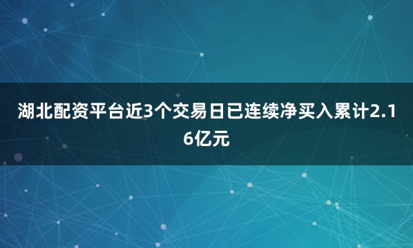 湖北配资平台近3个交易日已连续净买入累计2.16亿元